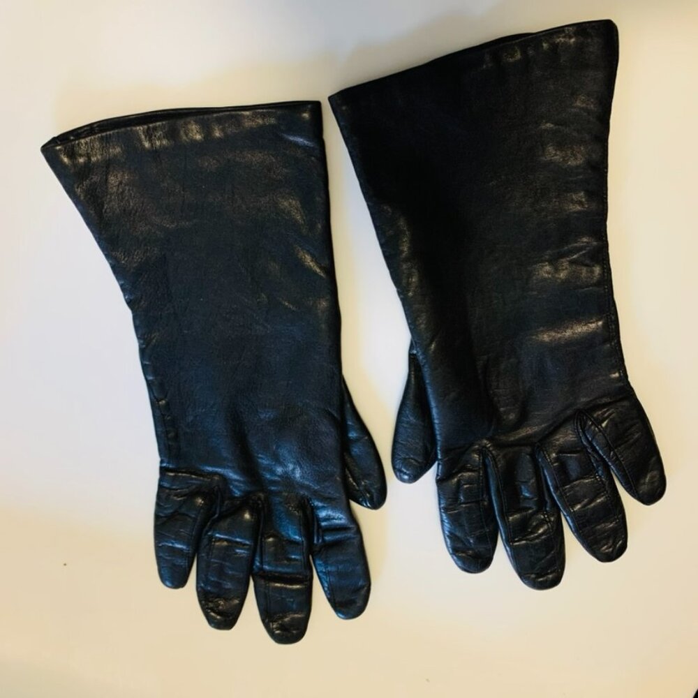 Sleek Minimalist Women's Italian 100% Leather Black Brown Gloves Size 6.5